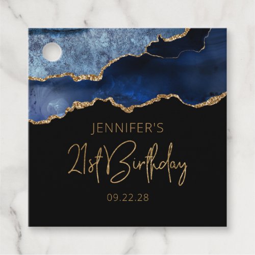 Chic Agate Geode Blue Gold 21st Birthday Party Favor Tags