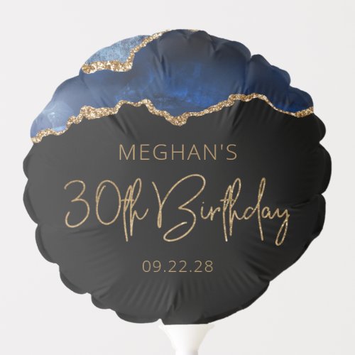 Chic Agate Geode Blue Gold 30th Birthday Party Balloon
