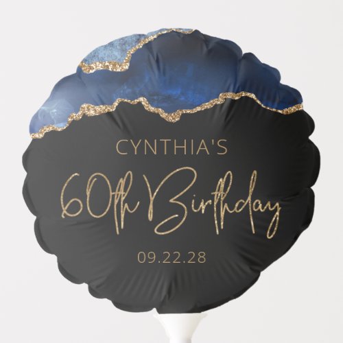 Chic Agate Geode Blue Gold 60th Birthday Party Balloon