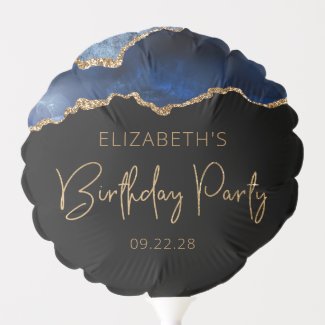 Chic Agate Geode Blue Gold Birthday Party Balloon