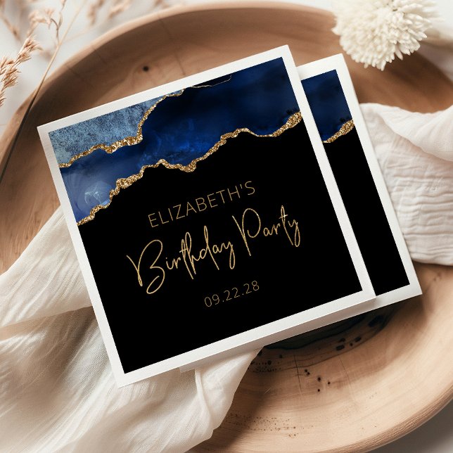 Chic Agate Geode Blue Gold Birthday Party Napkins (Creator Uploaded)