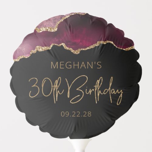 Chic Agate Geode Burgundy Gold 30th Birthday Party Balloon