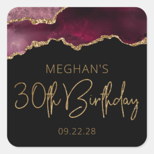 Chic Agate Geode Burgundy Gold 30th Birthday Party Square Sticker