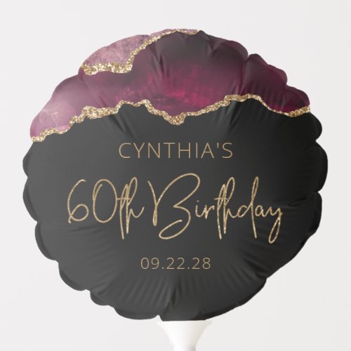 Chic Agate Geode Burgundy Gold 60th Birthday Party Balloon