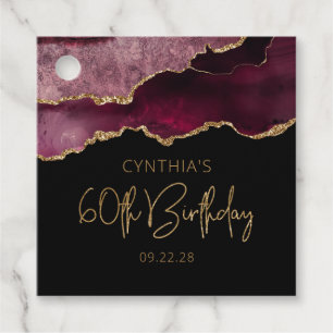 Chic Agate Geode Burgundy Gold 60th Birthday Party Favor Tags