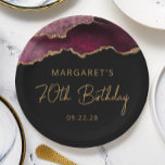 Chic Agate Geode Burgundy Gold 70th Birthday Party Paper Plates<br><div class="desc">These chic, glamorous 70th birthday party paper plates feature a watercolor image of an agate geode in shades of burgundy red with faux gold glitter highlights. The words "70th Birthday" appear in gold-colored decorative modern handwriting font. Add the name of the honoree and the date in gold-colored sans serif text....</div>