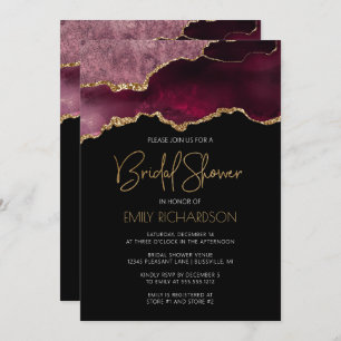 Chic Agate Geode Burgundy Gold Bridal Shower Invitation