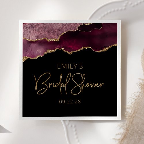 Chic Agate Geode Burgundy Gold Bridal Shower Napkins