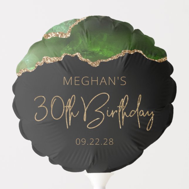 Chic Agate Geode Green Gold 30th Birthday Balloon (Front)