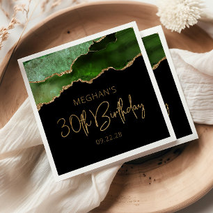 Chic Agate Geode Green Gold 30th Birthday Napkins