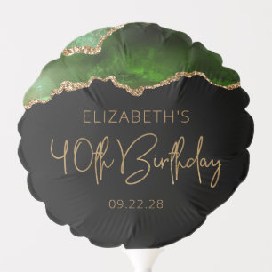 Chic Agate Geode Green Gold 40th Birthday Balloon