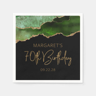 Chic Agate Geode Green Gold 70th Birthday Napkins
