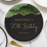 Chic Agate Geode Green Gold 70th Birthday Party Paper Plates<br><div class="desc">These chic, glamorous 70th birthday party paper plates feature a watercolor image of an agate geode in shades of hunter green with faux gold glitter highlights. The words "70th Birthday" appear in gold-colored decorative modern handwriting font. Add the name of the honoree and the date in gold-colored sans serif text....</div>