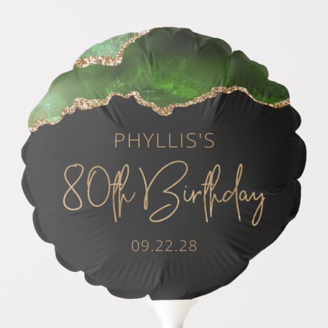 Chic Agate Geode Green Gold 80th Birthday Balloon (Front)