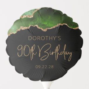 Chic Agate Geode Green Gold 90th Birthday Balloon