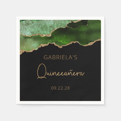 Chic Agate Geode Green Gold Quinceaera Napkins