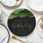 Chic Agate Geode Hunter Green Gold Birthday Party Paper Plates<br><div class="desc">These chic, glamorous birthday party paper plates feature a watercolor image of an agate geode in shades of hunter green with faux gold glitter highlights. The words "Birthday Party" appear in faux gold glitter in a decorative modern handwriting font. Customize it with the name of the guest of honor and...</div>