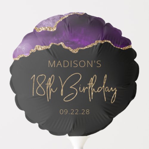 Chic Agate Geode Purple Gold 18th Birthday Party Balloon