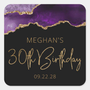 Chic Agate Geode Purple Gold 30th Birthday Party Square Sticker