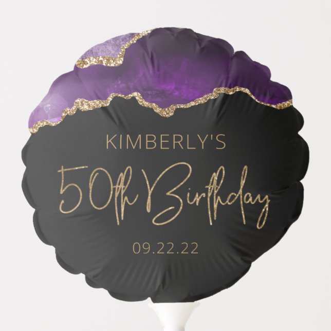 Chic Agate Geode Purple Gold 50th Birthday Balloon (Front)