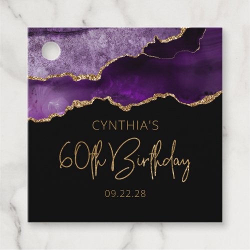 Chic Agate Geode Purple Gold 60th Birthday Party Favor Tags