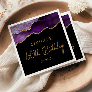 Chic Agate Geode Purple Gold 60th Birthday Party Napkins