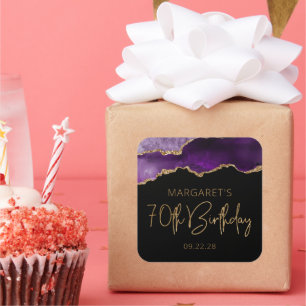 Chic Agate Geode Purple Gold 70th Birthday Party Square Sticker