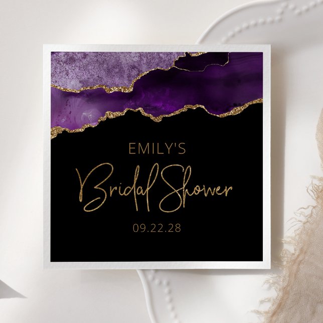 Chic Agate Geode Purple Gold Bridal Shower Napkins (Creator Uploaded)