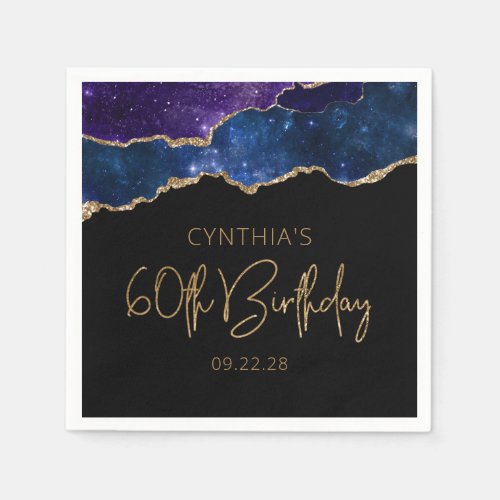 Chic Agate Geode Starry Gold 60th Birthday Party Napkins