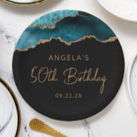 Chic Agate Geode Teal Gold 50th Birthday Party