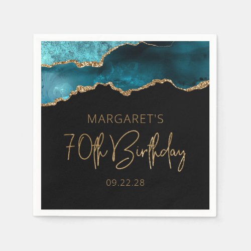 Chic Agate Geode Teal Gold 70th Birthday Napkins