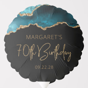 Chic Agate Geode Teal Gold 70th Birthday Party Balloon