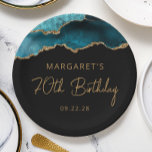 Chic Agate Geode Teal Gold 70th Birthday Party Paper Plates<br><div class="desc">These chic, glamorous 70th birthday party paper plates feature a watercolor image of an agate geode in shades of teal blue with faux gold glitter highlights. The words "70th Birthday" appear in gold-colored decorative modern handwriting font. Add the name of the honoree and the date in gold-colored sans serif text....</div>