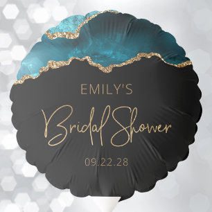 Chic Agate Geode Teal Gold Bridal Shower Balloon