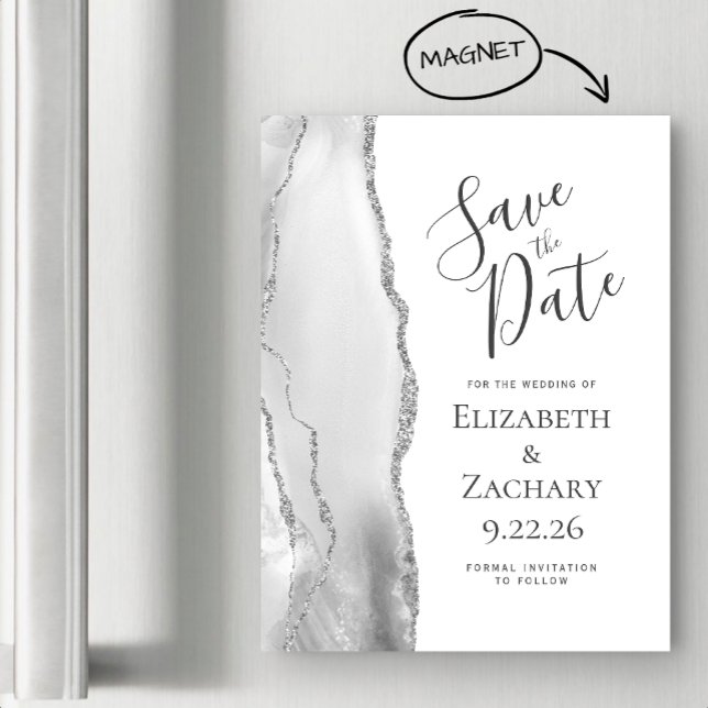 Chic Agate Gray Silver Magnetic Save the Date (Creator Uploaded)