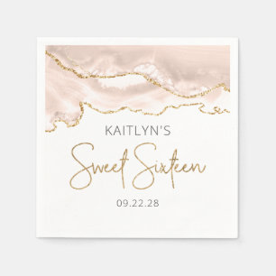 Chic Agate Ivory Gold Sweet 16 Birthday Napkins