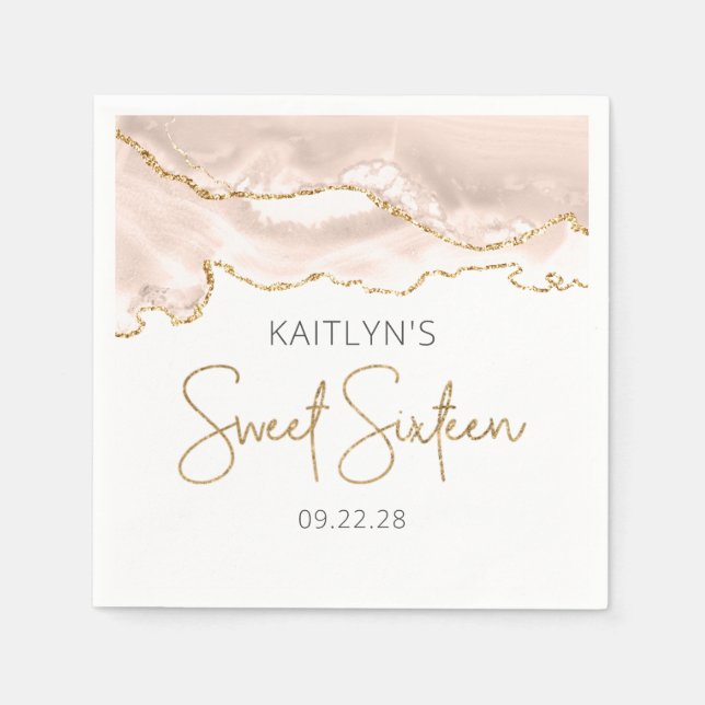 Chic Agate Ivory Gold Sweet 16 Birthday Napkins (Front)