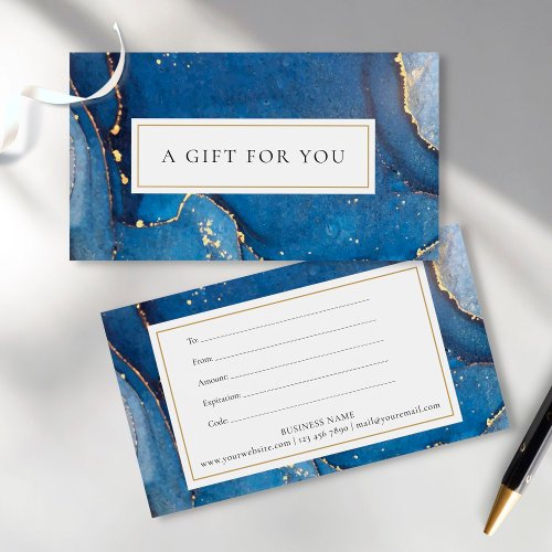 Chic Agate Marble Gold Navy Blue Gift Certificate