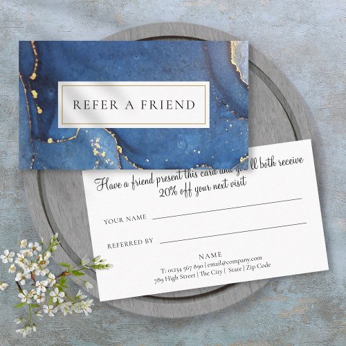 Chic Agate Marble Navy Gold Glitter Referral Card