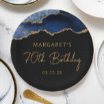 Chic Agate Navy Blue Gold 70th Birthday Party Paper Plates<br><div class="desc">These chic, glamorous 70th birthday party paper plates feature a watercolor image of an agate geode in shades of navy blue with faux gold glitter highlights. The words "70th Birthday" appear in gold-colored decorative modern handwriting font. Add the name of the honoree and the date in gold-colored sans serif text....</div>