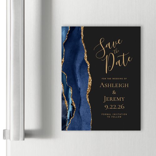 Chic Agate Navy Blue Gold Dark Magnetic Card