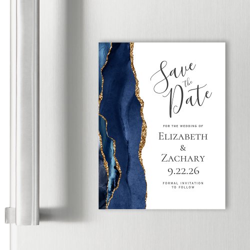 Chic Agate Navy Blue Gold Magnetic Save the Date