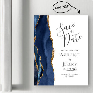 Chic Agate Navy Blue Gold Magnetic Save the Date