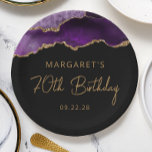 Chic Agate Purple Gold 70th Birthday Party Paper Plates<br><div class="desc">These chic,  glamorous 70th birthday party paper plates feature a watercolor image of an agate geode in shades of purple with faux gold glitter highlights. The words "70th Birthday" appear in gold-colored decorative modern handwriting font. Add the name of the honoree and the date in gold-colored sans serif text.</div>