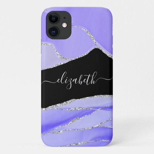 Chic Agate Silver Glitter Custom Purple iPhone 11 Case