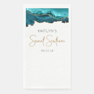 Chic Agate Teal Blue Gold Sweet Sixteen Paper Guest Towels