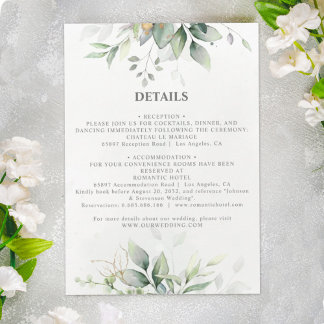 Chic airy greenery eucalyptus leaf gold wedding enclosure card