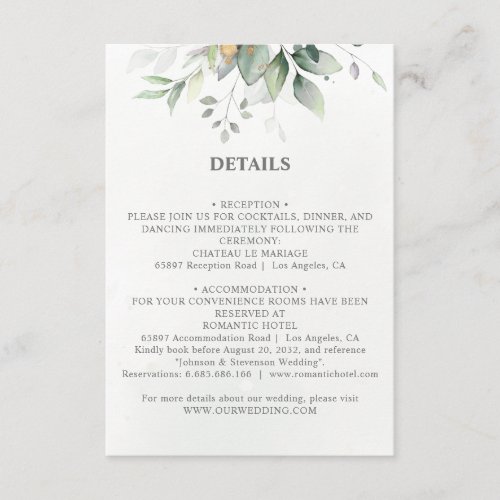 Chic airy greenery eucalyptus leaf gold wedding enclosure card