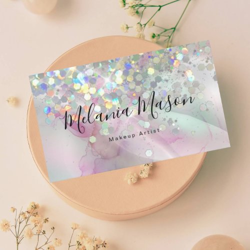 Chic Alcohol Ink Makeup Artist Holographic Glitter Business Card