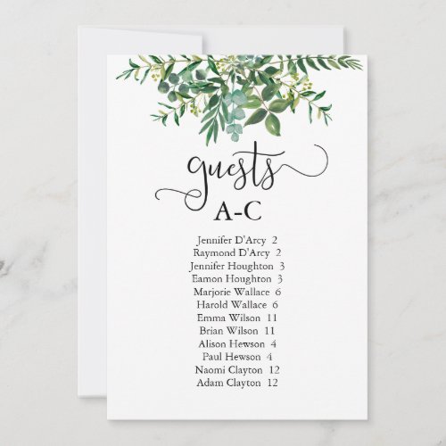 Chic alphabetical guest seating greenery wedding  invitation